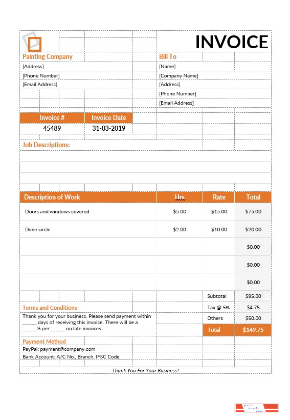 Painting Services Invoice Template PSD template